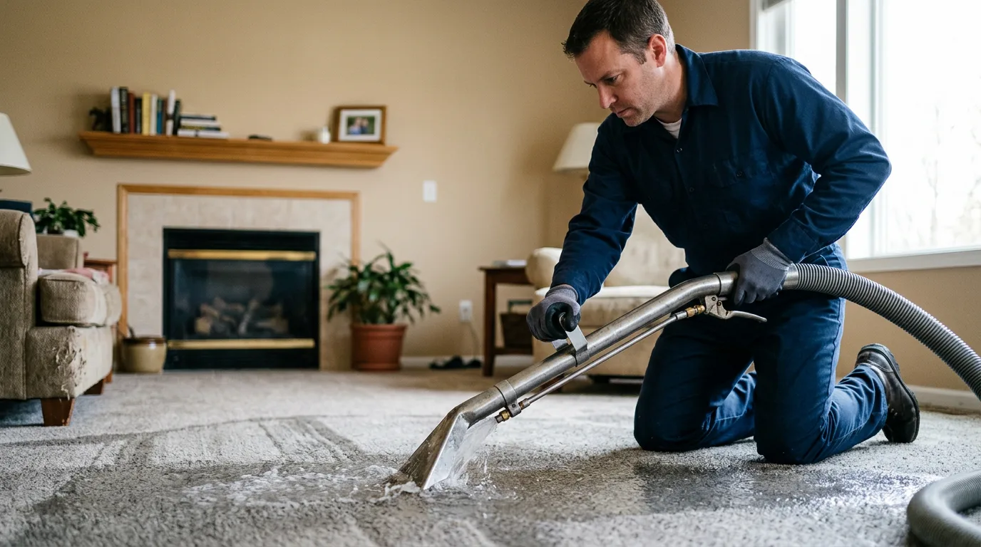 Water damage restoration technician working near Dawn, MO